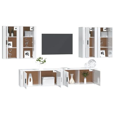 vidaXL 6 Piece TV Cabinet Set High Gloss White Engineered Wood