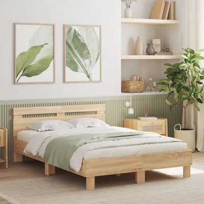 vidaXL Bed Frame with LED without Mattress Sonoma Oak 135x190 cm Double