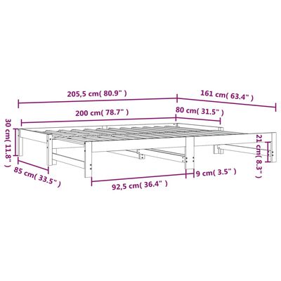 vidaXL Pull-out Day Bed without Mattress Black 2x(80x200) cm