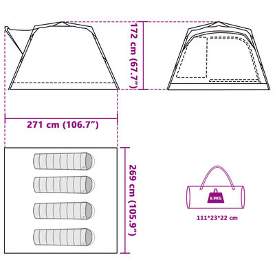 vidaXL Camping Tent Cabin 4-Person Green Quick Release