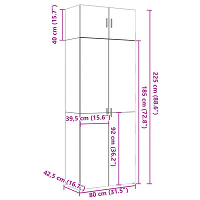 vidaXL Storage Cabinet Smoked Oak 80x42.5x225 cm Engineered Wood