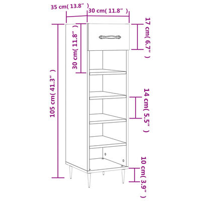 vidaXL Shoe Cabinet Brown Oak 30x35x105 cm Engineered Wood