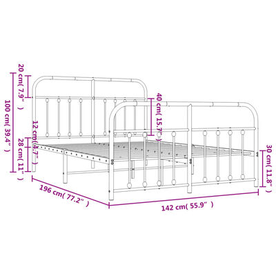 vidaXL Metal Bed Frame without Mattress with Footboard White 135x190 cm Double