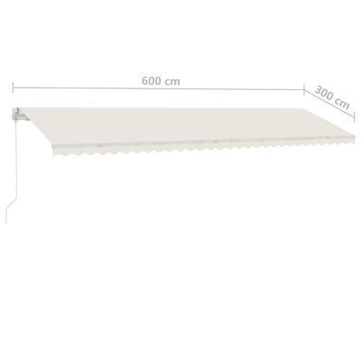 vidaXL Manual Retractable Awning with LED 600x300 cm Cream