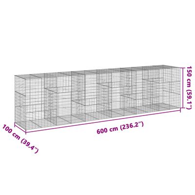 vidaXL Gabion Basket with Cover 600x100x150 cm Galvanised Iron