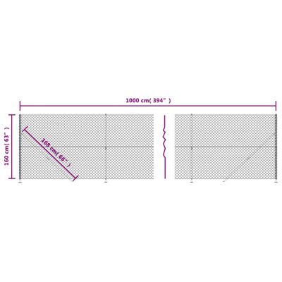 vidaXL Chain Link Fence with Flange Silver 1.6x10 m