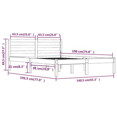 vidaXL Bed Frame without Mattress 135x190 cm Double Grey Double