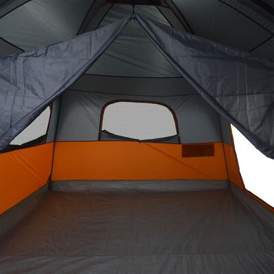 vidaXL Family Tent Cabin 10-Person Grey and Orange Waterproof