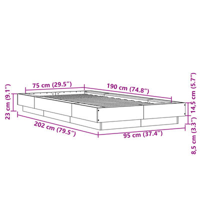 vidaXL Bed Frame without Mattress Black 75x190 cm Small Single