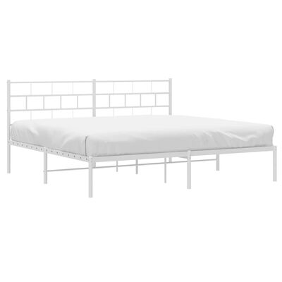 vidaXL Metal Bed Frame without Mattress with Headboard White 183x213 cm