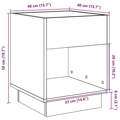 vidaXL Bedside Table with Infinity LED Grey Sonoma 40x40x50 cm