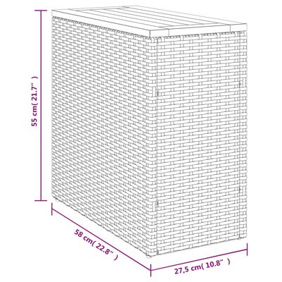 vidaXL Garden Side Table with Wooden Top Grey 58x27.5x55 cm Poly Rattan