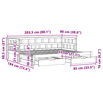 vidaXL Daybed with Trundle and Drawers without Mattress 90x200 cm