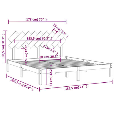 vidaXL Bed Frame without Mattress 180x200 cm Super King Solid Wood