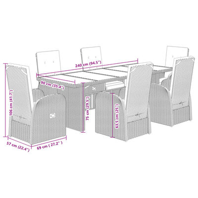 vidaXL 7 Piece Garden Dining Set with Cushions Grey Poly Rattan