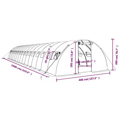 vidaXL Greenhouse with Steel Frame Green 64 m² 16x4x2 m