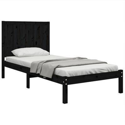 vidaXL Bed Frame without Mattress Black 75x190 cm Small Single Solid Wood Pine