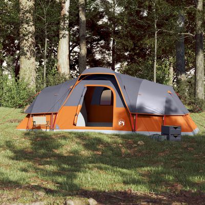 vidaXL Family Tent Dome 11-Person Grey and Orange Waterproof