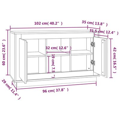 vidaXL Sideboard Grey Sonona 102x35x60 cm Engineered Wood