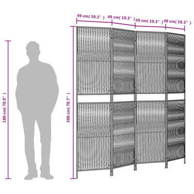 vidaXL Room Divider 4 Panels Grey Poly Rattan