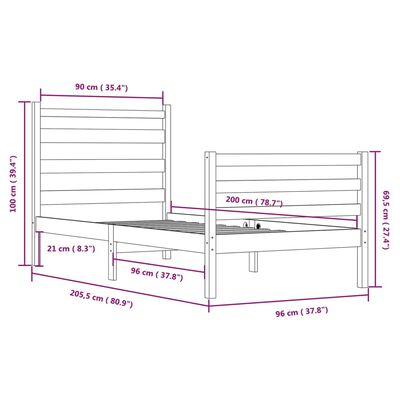 vidaXL Bed Frame without Mattress Solid Wood Pine 90x200 cm Honey Brown