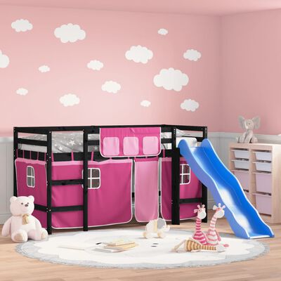 vidaXL Kids' Loft Bed with Curtains without Mattress Pink 90x190 cm Single