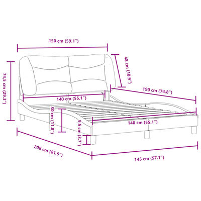 vidaXL Bed Frame with LED without Mattress Brown 140x190 cm