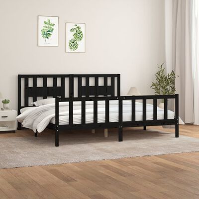 vidaXL Bed Frame without Mattress Black Solid Wood Pine Super King Size