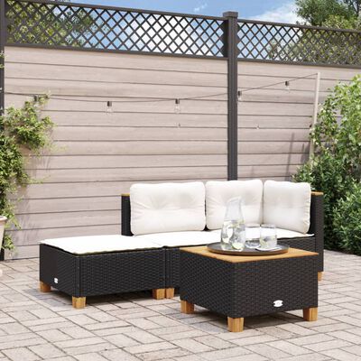 vidaXL Garden Stool with Cushion Black 63.5x56x32 cm Poly Rattan