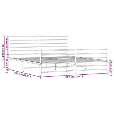 vidaXL Metal Bed Frame without Mattress with Footboard White 183x213 cm