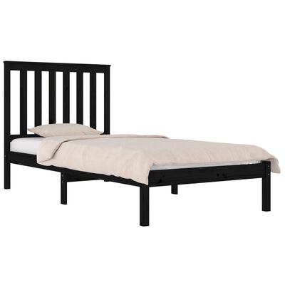 vidaXL Bed Frame without Mattress Black Solid Wood Small Single