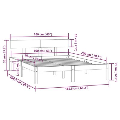 vidaXL Bed Frame without Mattress Solid Wood 160x200 cm