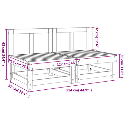 vidaXL Garden Middle Sofas 2 pcs Grey Solid Wood Pine