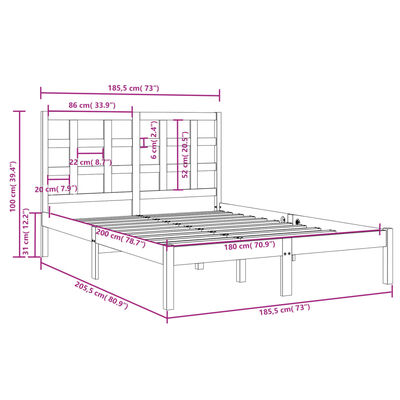 vidaXL Bed Frame without Mattress White 180x200 cm Super King Solid Wood