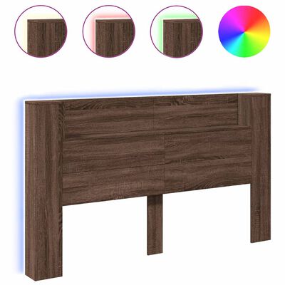 vidaXL Headboard Cabinet with LED Brown Oak 180x16.5x103.5 cm