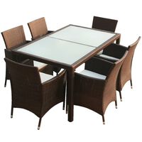 vidaXL 7 Piece Outdoor Dining Set with Cushions Poly Rattan Brown