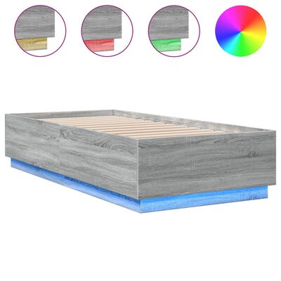 vidaXL Bed Frame with LED without Mattress Grey Sonoma 100x200 cm