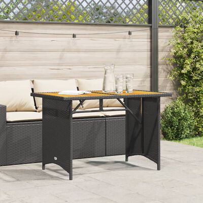 vidaXL Garden Table with Wooden Top Black 110x68x70 cm Poly Rattan