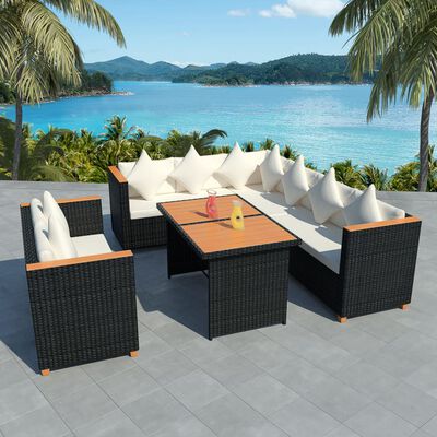 vidaXL 5 Piece Garden Lounge Set with Cushions Poly Rattan Black