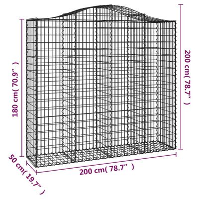 vidaXL Arched Gabion Baskets 6 pcs 200x50x180/200 cm Galvanised Iron