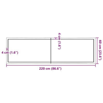 vidaXL Table Top 220x60x(2-4) cm Untreated Solid Wood Live Edge