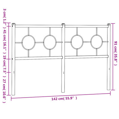 vidaXL Metal Headboard Black 135 cm