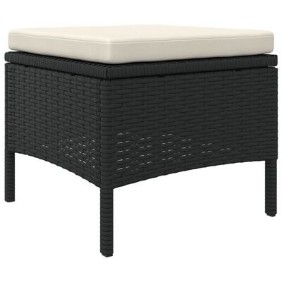 vidaXL Garden Sofa 2-Seater with Table and Stools Black Poly Rattan