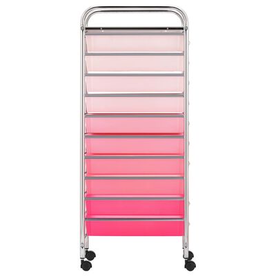 vidaXL 10-Drawer Mobile Storage Trolley Ombre Pink Plastic