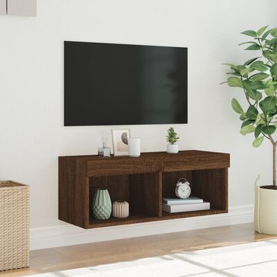 vidaXL TV Cabinet with LED Lights Brown Oak 80x30x30 cm