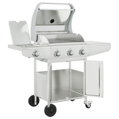 vidaXL Gas BBQ Grill with 4 Burners Silver Stainless Steel