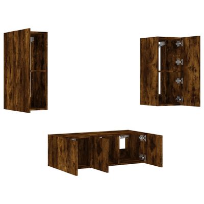 vidaXL 4 Piece TV Wall Units with LED Smoked Oak Engineered Wood