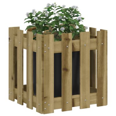 vidaXL Garden Planter with Fence Design 40x40x40 cm Impregnated Wood Pine