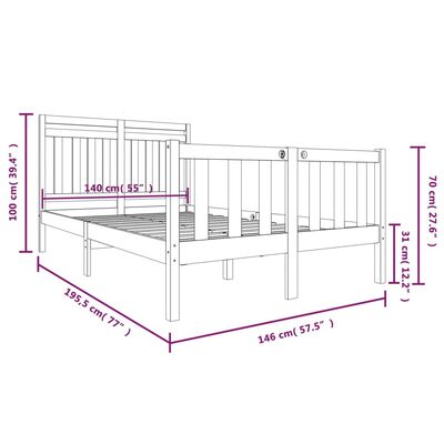 vidaXL Bed Frame without Mattress Black Solid Wood 140x190 cm (810066+814098)