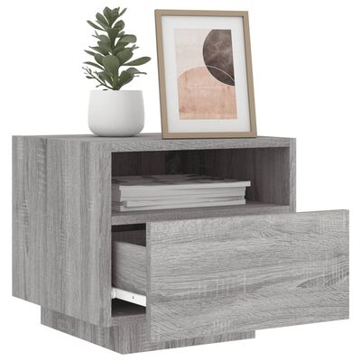 vidaXL Bedside Cabinet with LED Lights Grey Sonoma 40x39x37 cm